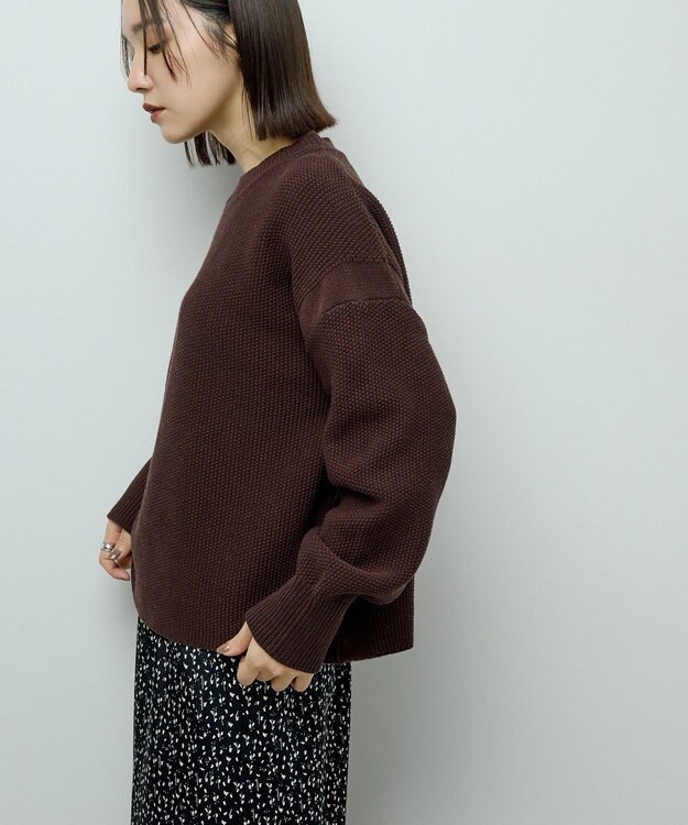 Green Parks かのこ編モックネックニットプルオーバー Brown