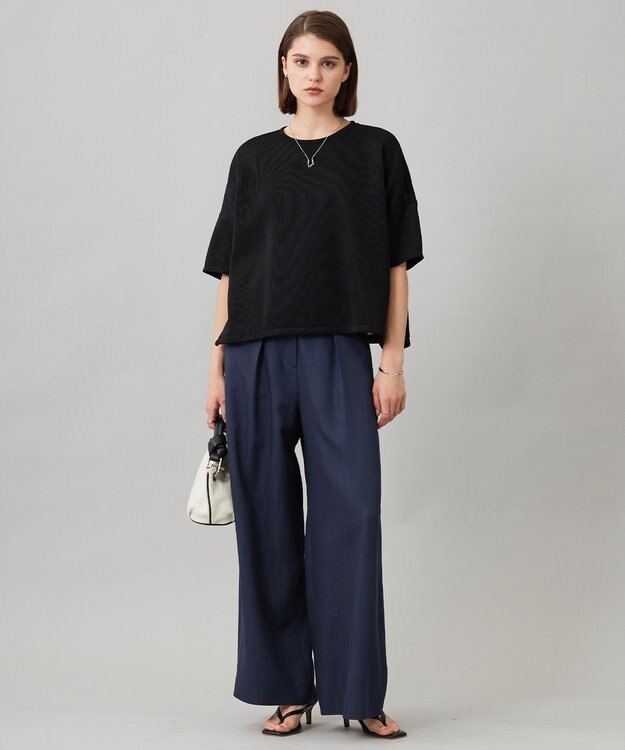 ICB L 【洗える】 ドレープスラブデニム ワイドパンツ インディゴ系