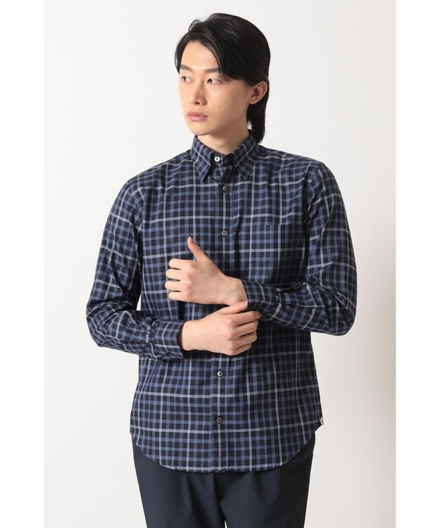 DAKS コットン 隠しボタンダウンシャツ ブルーチェック