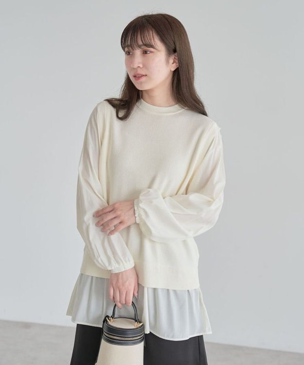 Green Parks 布帛ドッキングニットチュニック Ecru