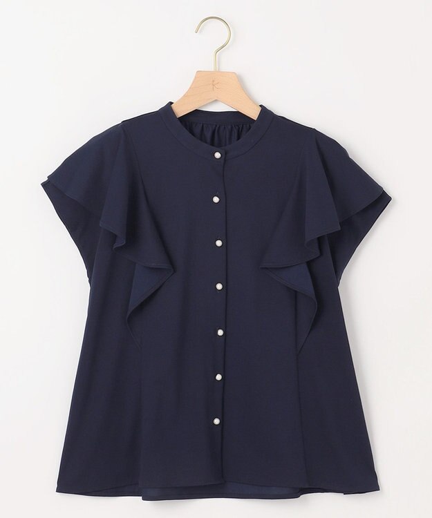 組曲 【UVケア】プレーティング天竺 パールボタンブラウス ネイビー系