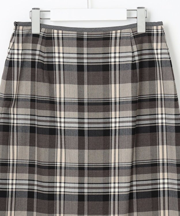 J.PRESS LADIES 【洗える】テトロンレーヨン/ウール milledタータン スカート ベージュチェック系