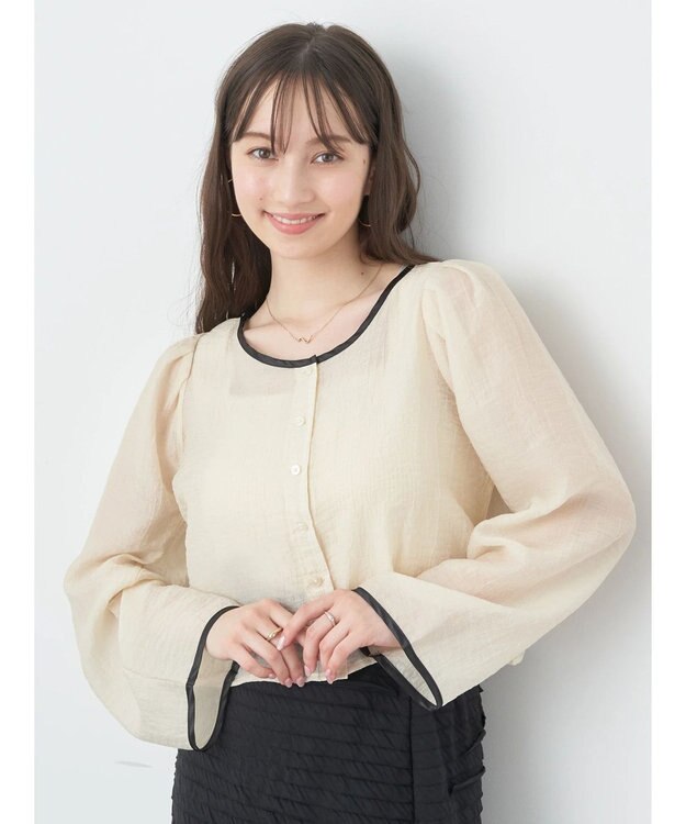 earth music&ecology シアーパイピングシャツ Ivory