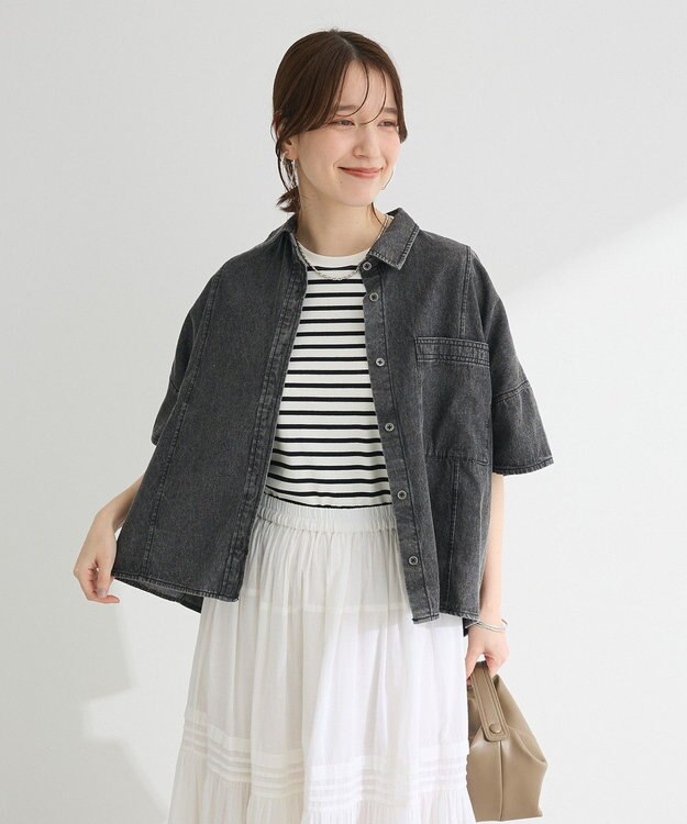 Green Parks ライトデニム５分袖シャツ Black