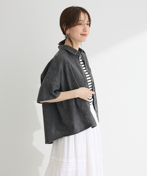 Green Parks ライトデニム５分袖シャツ Black