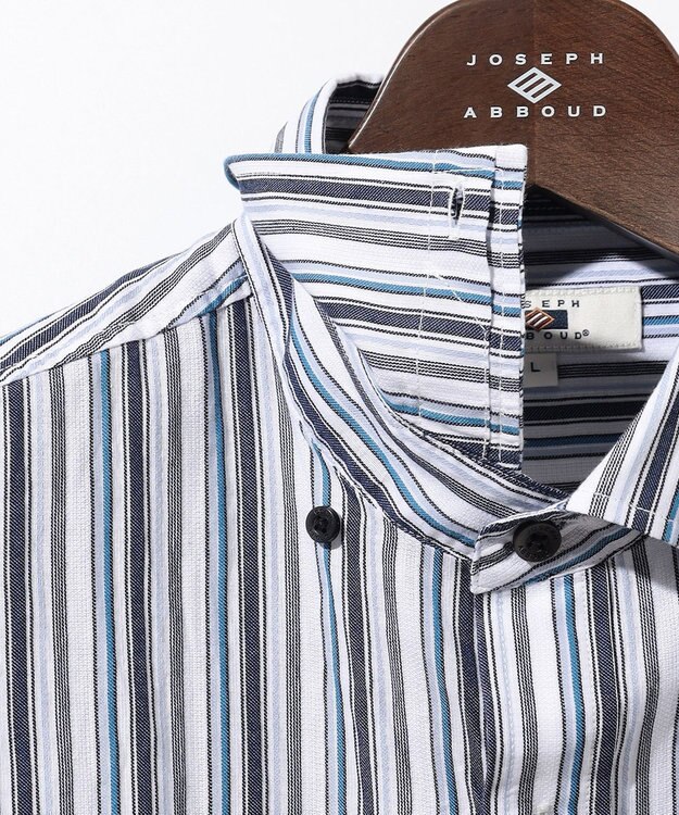 JOSEPH ABBOUD 【キングサイズ・サステイナブル】ソアロンストライプ 半袖 シャツ ダルブルー系1