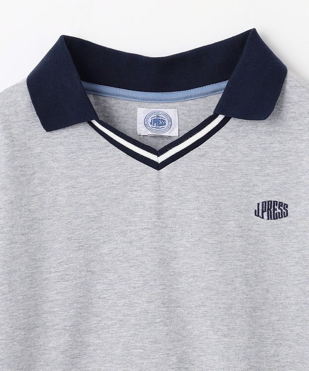 J.PRESS KIDS 【140-170cm】40/2天竺襟付き Vネック ポロシャツ ライトグレー系