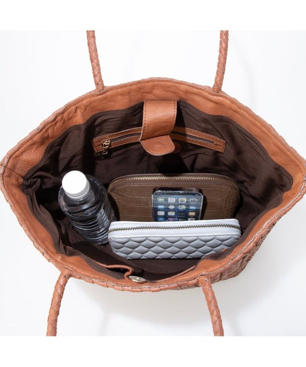 UNBILLION ペルケ perche / 牛革メッシュ編みトートL ブラウン