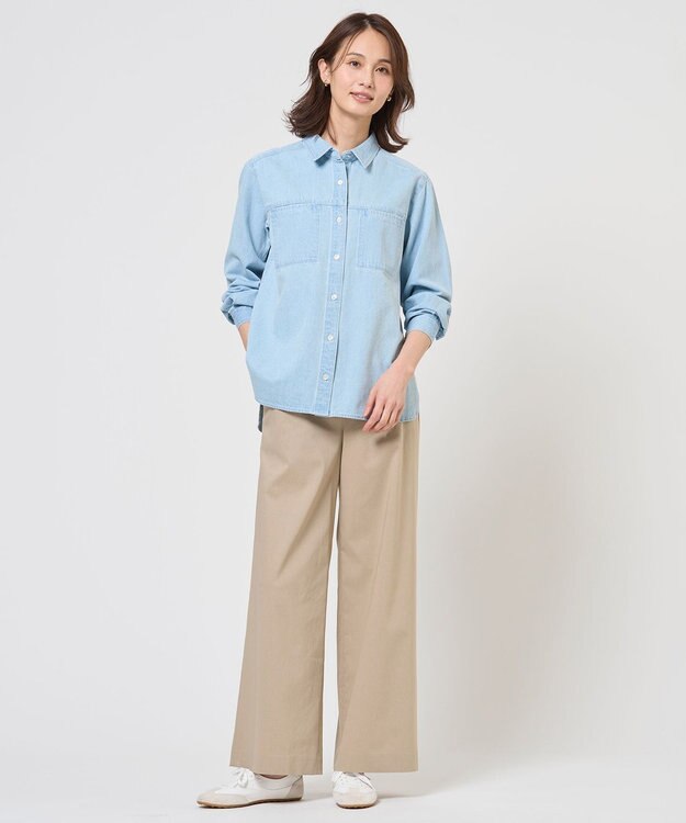 J.PRESS LADIES コットンリネン 7oz デニム シャツ ブリーチ系