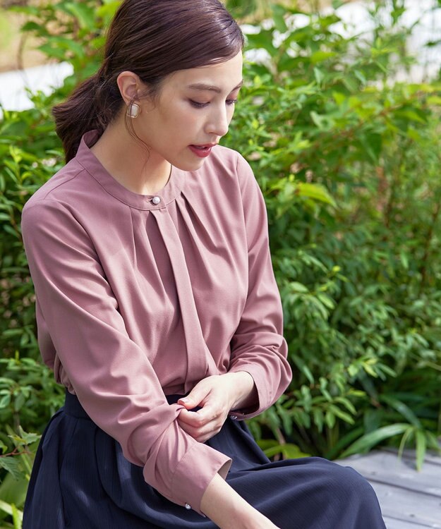 Tiaclasse L 【新色追加・洗える】バンドカラー2WAYタックブラウス ピンク