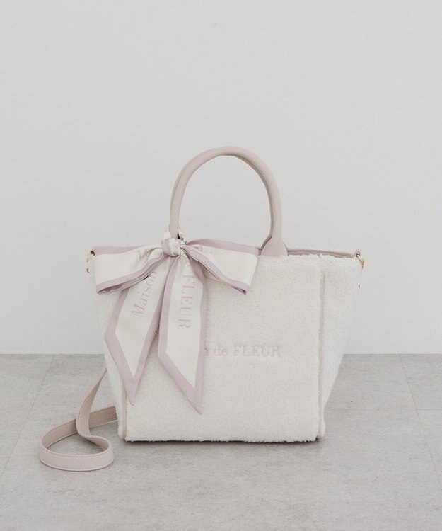 Maison de FLEUR スカーフ付きボア2WayMトートバッグ Pink Beige