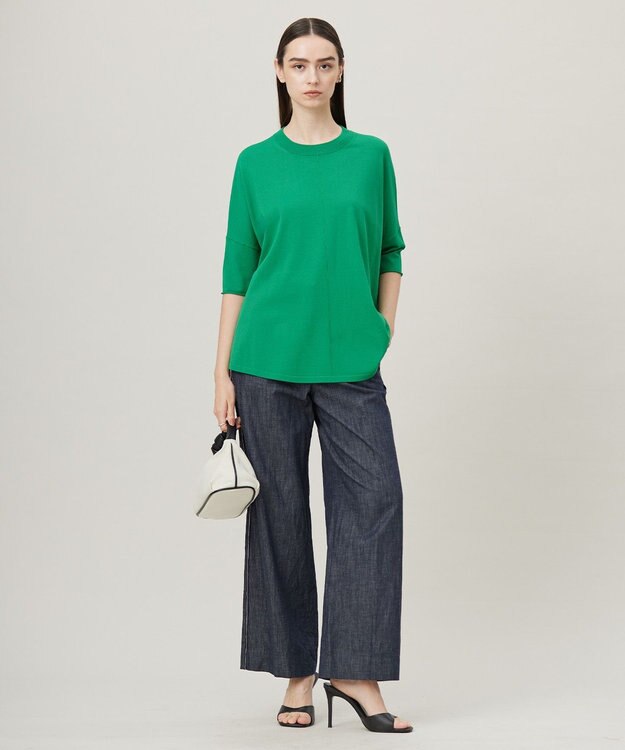 ICB 【洗える】 コットンリアクティブデニム ワイドストレートパンツ インディゴ系