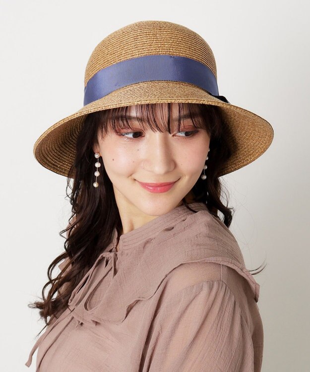 MOONBAT FURLA(フルラ) ペーパーブレードリボン巻きダウンハット サイズ調整可 ネイビーブルー