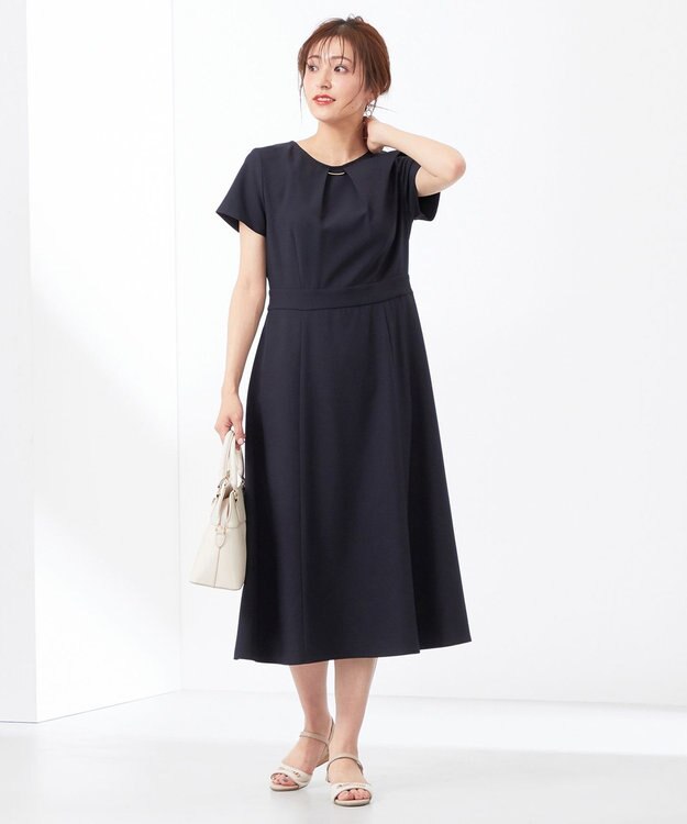 ANY SIS 【WEB・一部店舗限定】リネンライクポリエステル ワンピース ネイビー