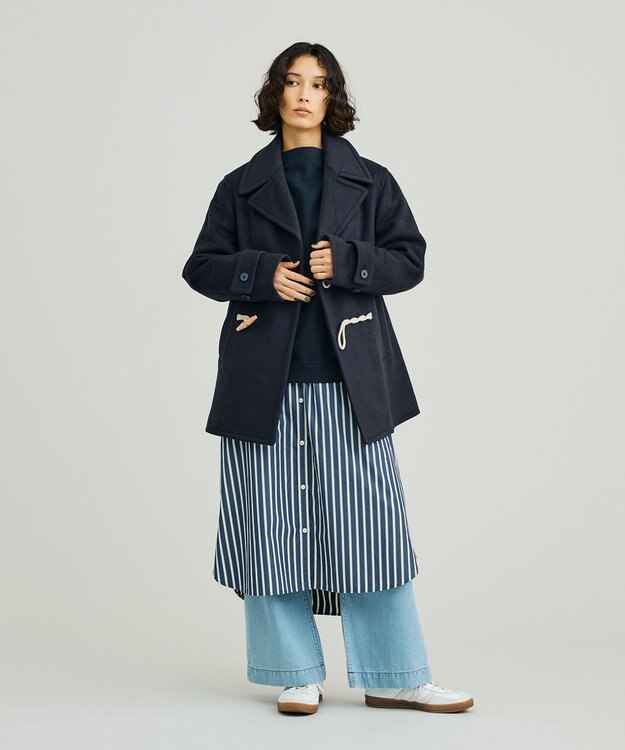 J.PRESS YORK STREET 【WOMEN】NEEDLE JERSEY ボトルネックプルオーバー ネイビー系