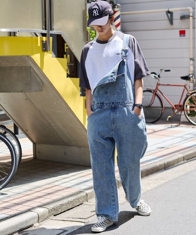 WEGO 【ユニセックス着用/SMサイズ展開】デニムオーバーオール デニム淡加工色
