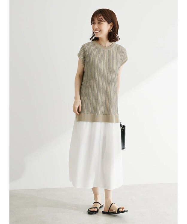 Green Parks ストライプ柄ニットドッキングワンピース Beige