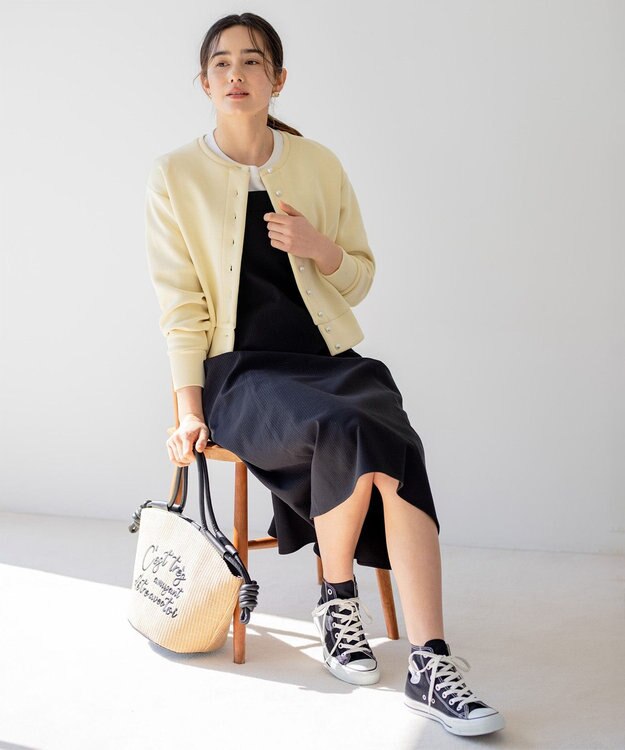 組曲 L 【肩ひも調整可】ドビーピケ キャミワンピース ブラック系