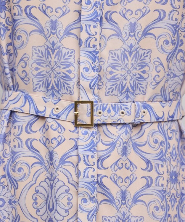 GRACE CONTINENTAL ダマスク柄風プリントワンピース ブルー