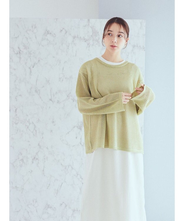 earth music&ecology ラメメッシュプルオーバー Lime Green