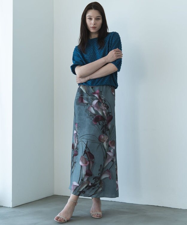 自由区 【カトリエムブーケ】Calla カラーモチーフスカート スモーキーブルー