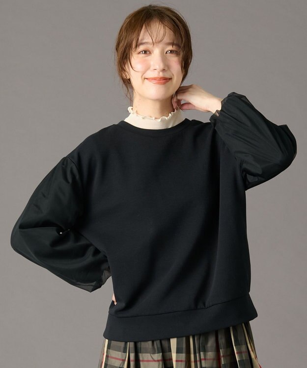 ANY L 【洗濯機可】チュールコンビダンボールプルオーバー ブラック