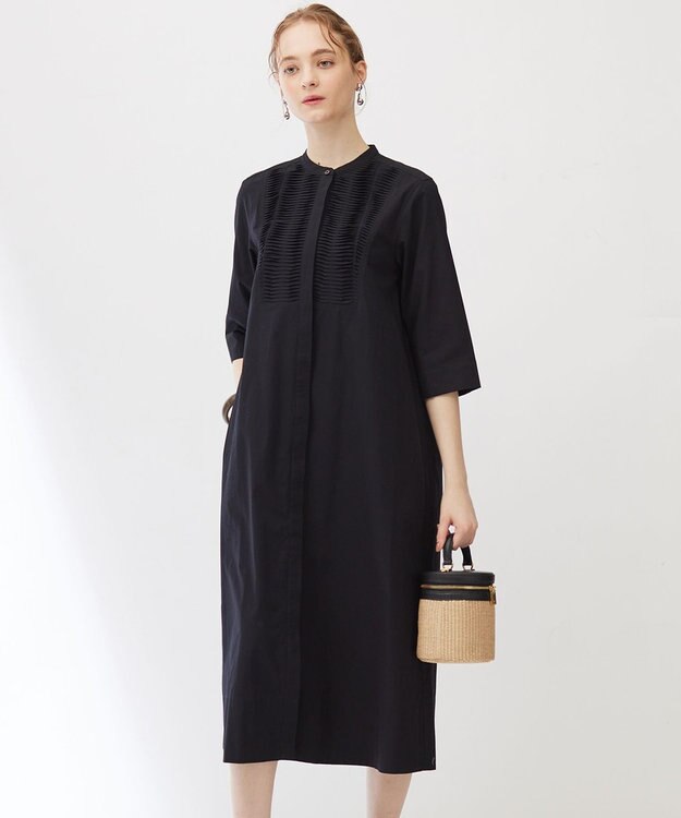 23区 【Indian Factory】コットンポプリン タックディテール シャツワンピース ブラック