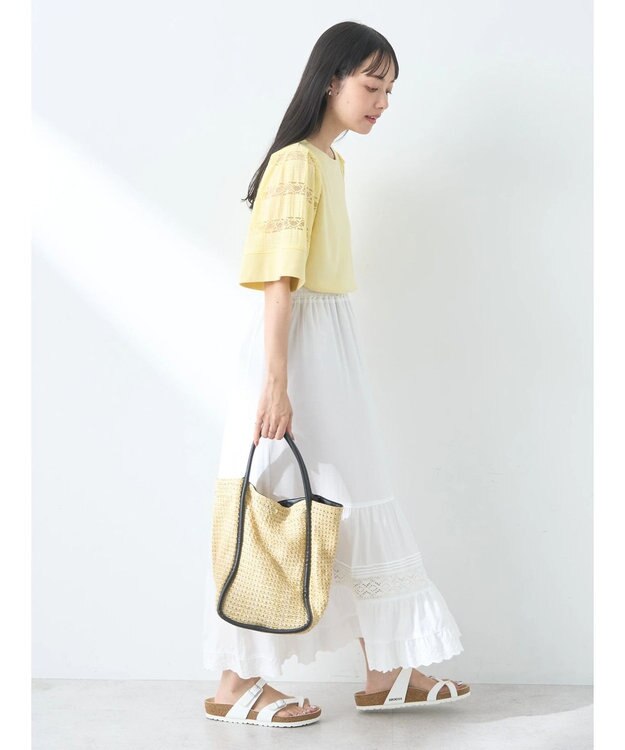 earth music&ecology フレア袖レースプルオーバー Light Yellow