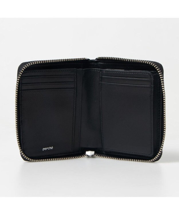 UNBILLION ペルケ perche / ボタニカルフラワー刺繍ラウンドパームフィットウォレット ブラック