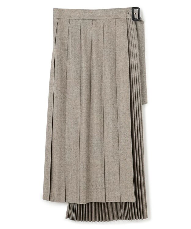 BEIGE， NATION / ウールヘリンボーンラッププリーツスカート C.Gray