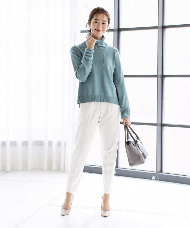 Tiaclasse 【洗える】もっちり柔らかいリブタートルプルオーバーニット ミント