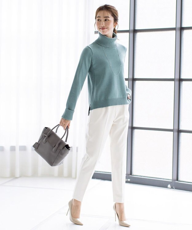 Tiaclasse 【洗える】もっちり柔らかいリブタートルプルオーバーニット ミント