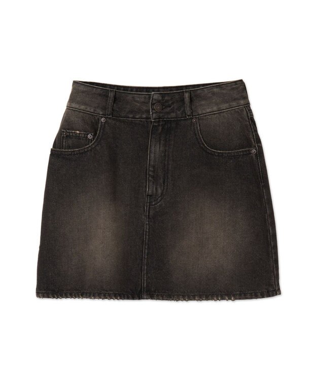WEGO ヴィンテージウォッシュ台形デニムミニスカート ブラック