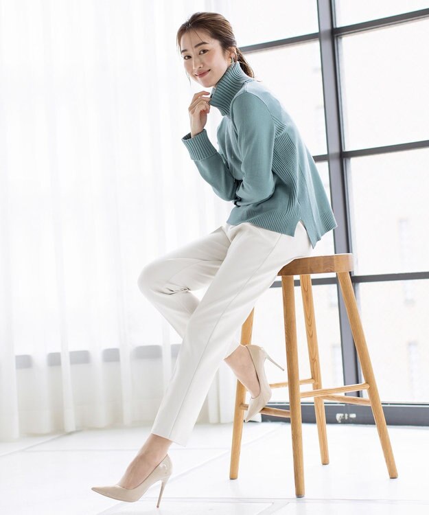 Tiaclasse 【洗える】もっちり柔らかいリブタートルプルオーバーニット ミント