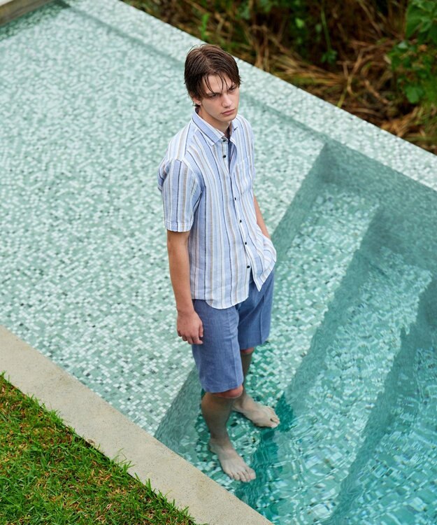 JOSEPH ABBOUD 【ウエストも伸びる/清涼/ストレッチ】ストレッチリネンシャンブレーショートパンツ サックスブルー系