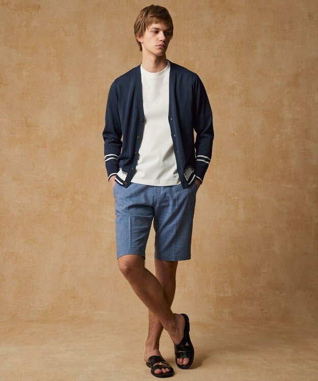 JOSEPH ABBOUD 【ウエストも伸びる/清涼/ストレッチ】ストレッチリネンシャンブレーショートパンツ サックスブルー系