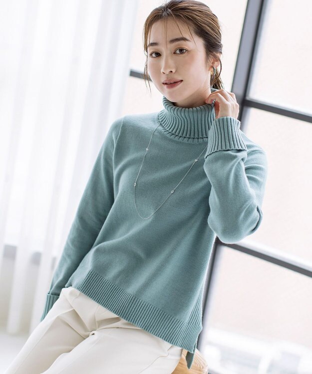 Tiaclasse 【洗える】もっちり柔らかいリブタートルプルオーバーニット ミント