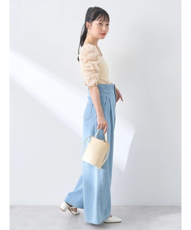 earth music&ecology ダブルベルトデザインワイドパンツ Light Indigo