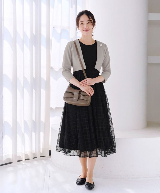 Tiaclasse 【洗える】異素材ドッキングワンピース ブラック