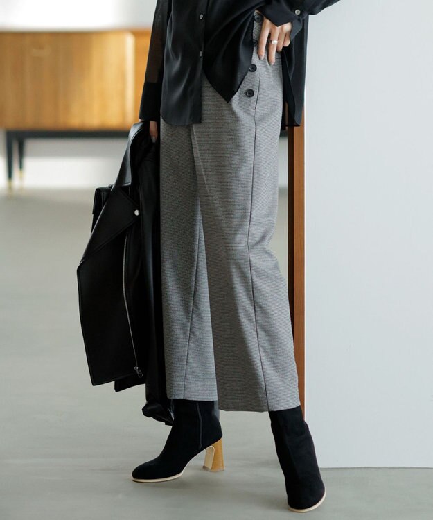 J.PRESS LADIES L 【洗える】Mixツイードチェック  セミワイド パンツ ライトグレー系3