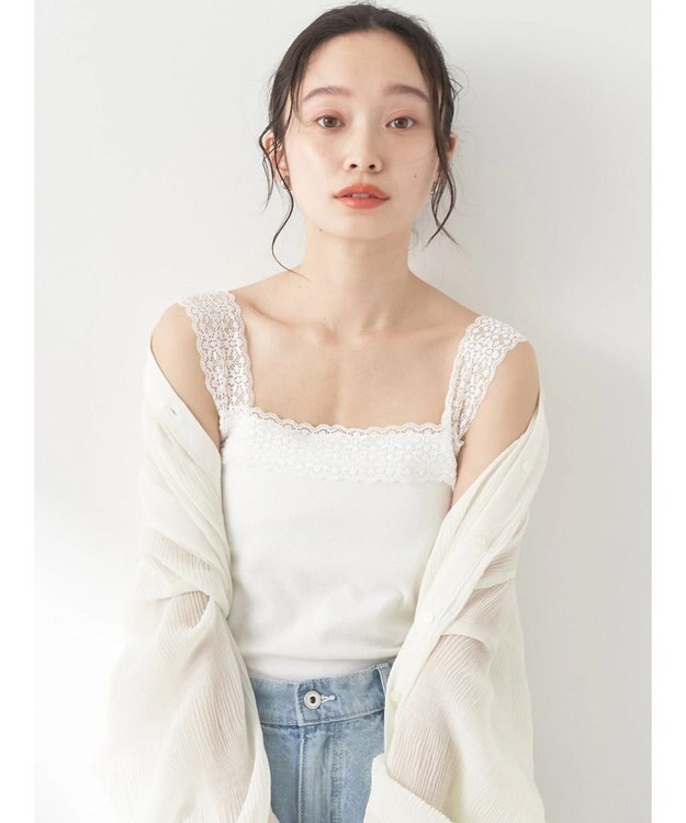 earth music&ecology レーススクエアキャミソール Ivory