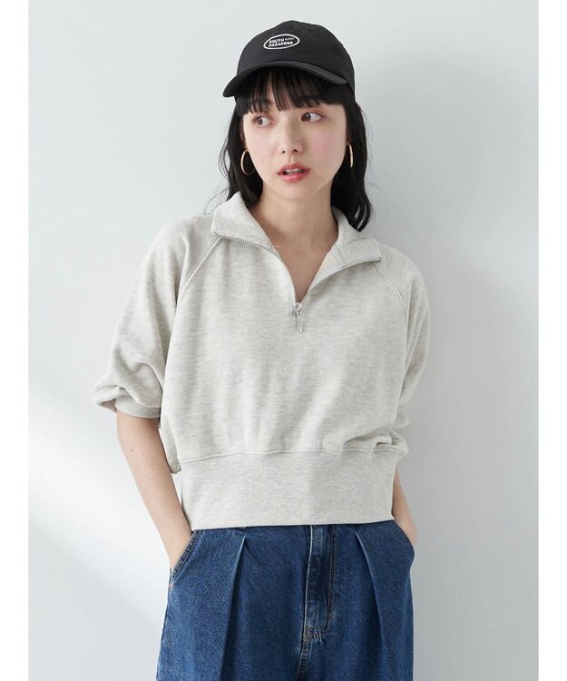 earth music&ecology ハーフジップショートプルオーバー Light Gray
