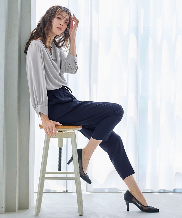 Tiaclasse L 【洗える】胸元ドレープブラウス グレー