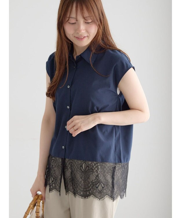 Te chichi レースヘムドッキングシャツ ネイビー