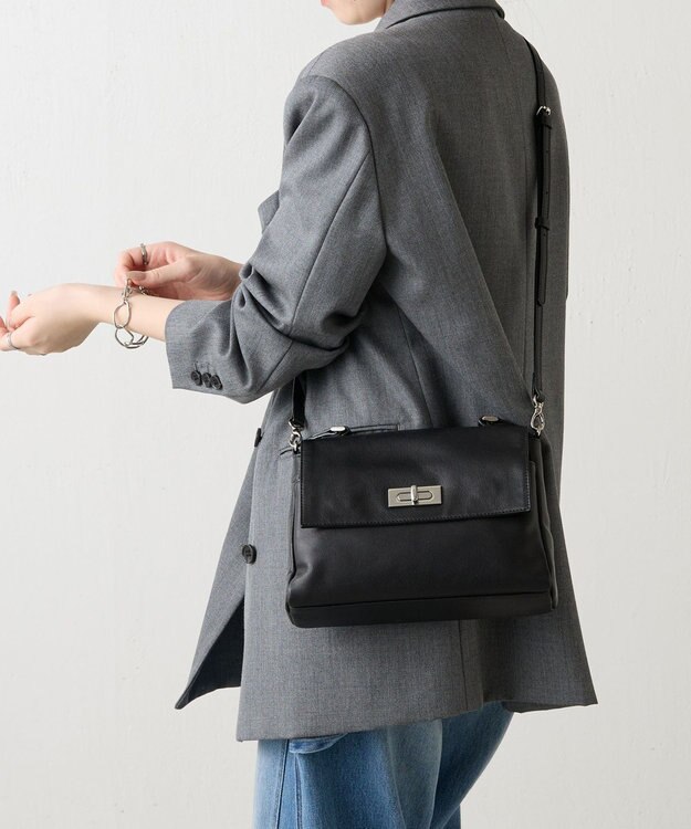 russet ソフトレザーフラップミニトートバッグ(CE-1674) Black