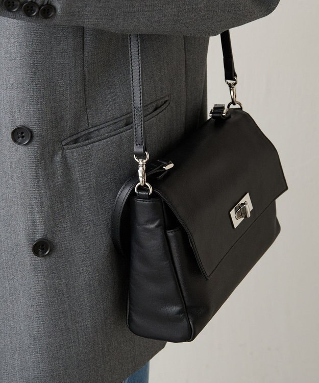 russet ソフトレザーフラップミニトートバッグ(CE-1674) Black