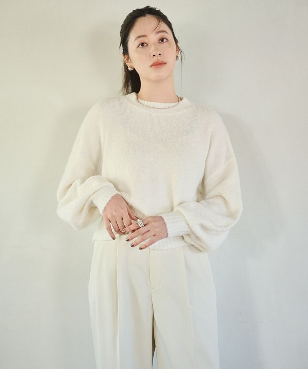 #Newans 【洗える】クロップドバルーンボリュームスリーブニット ホワイト系