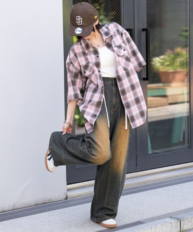 WEGO 【ユニセックス着用ITEM/SMLサイズ展開】オンブレチェックシャツ（SS） 柄7