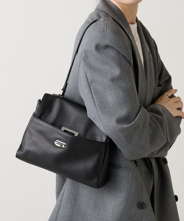 russet ソフトレザーフラップミニトートバッグ(CE-1674) Black