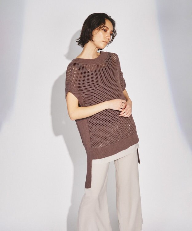 GRACE CONTINENTAL メッシュ2wayニットトップ ブラウン